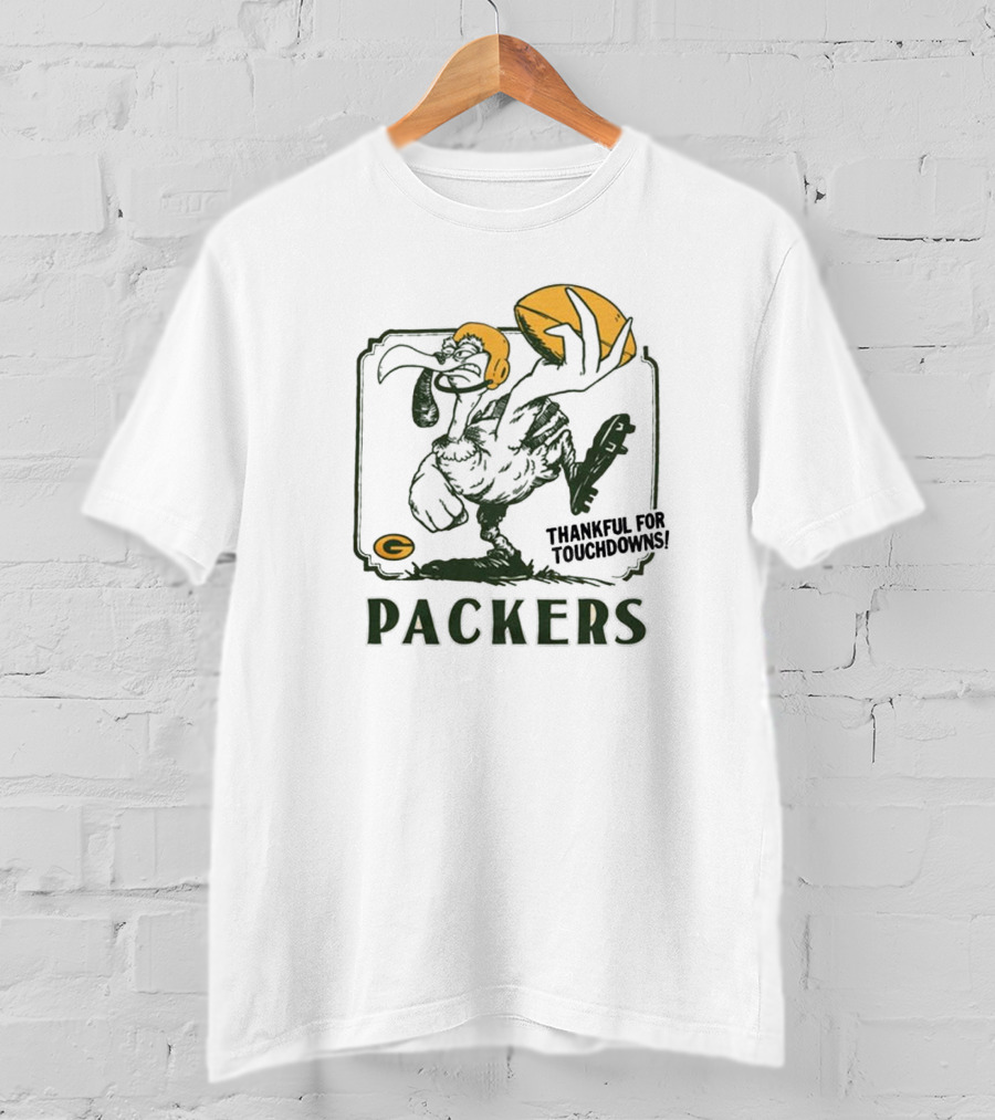 Packers Thankful For Touchdowns Football Turkey Cartoon T-Shirt
