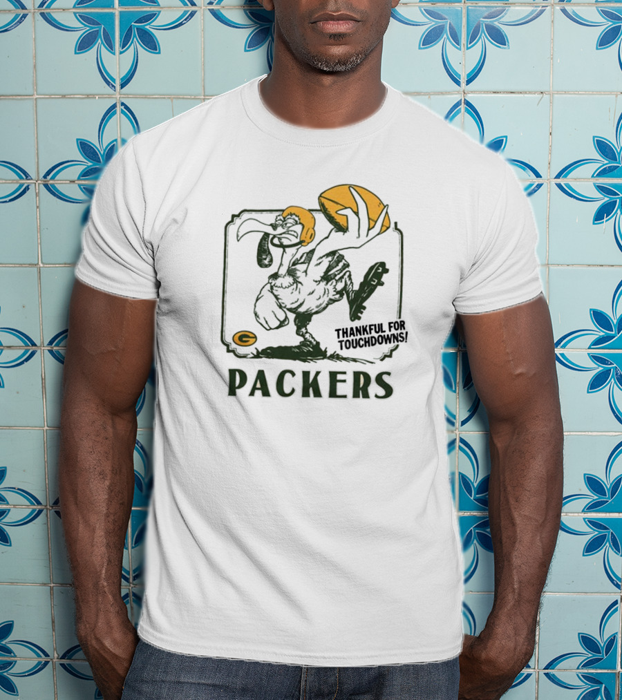 Packers Thankful For Touchdowns Football Turkey Cartoon T-Shirt