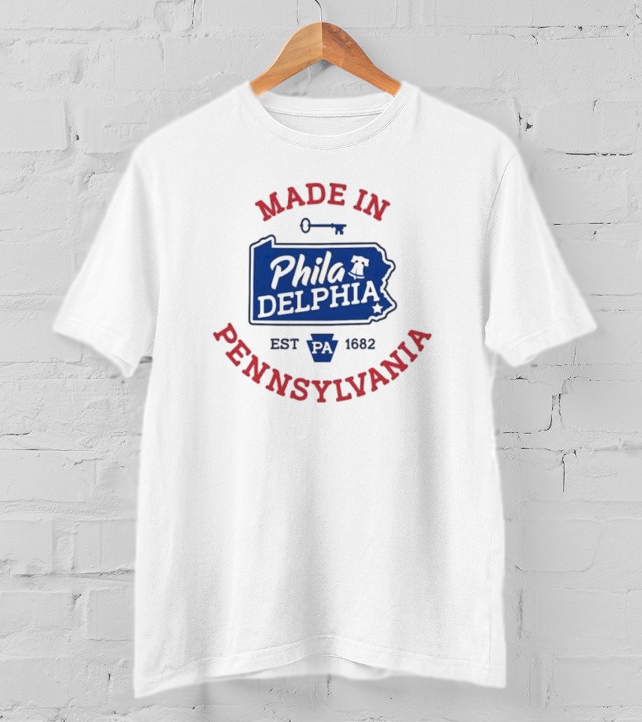 Made In Philadelphia Pennsylvania Est 1682 Liberty Bell And Keystone State Map T-Shirt