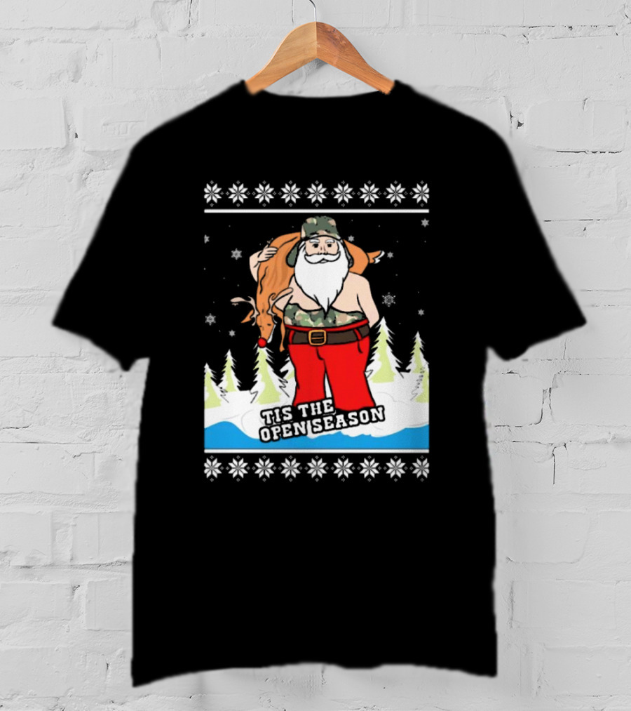 Hunting Santa Tis The Open Season Camouflage Ugly Christmas Sweaters T-Shirt