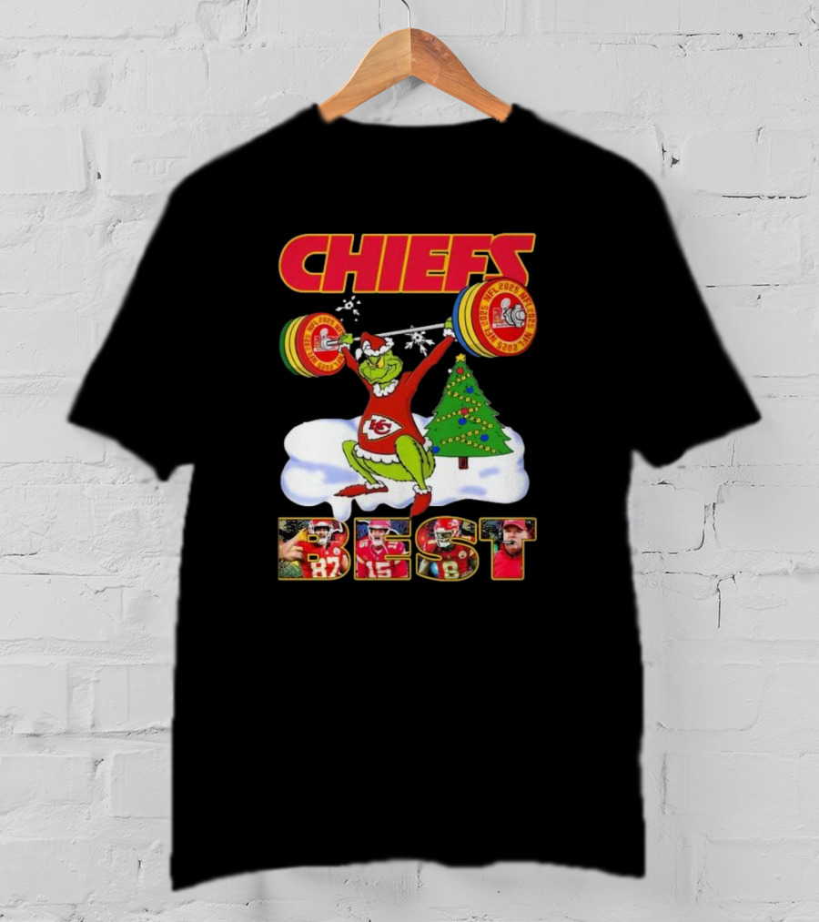 Chiefs Grinch Lifting Weights Christmas Tree NFL 2025 Best T-Shirt