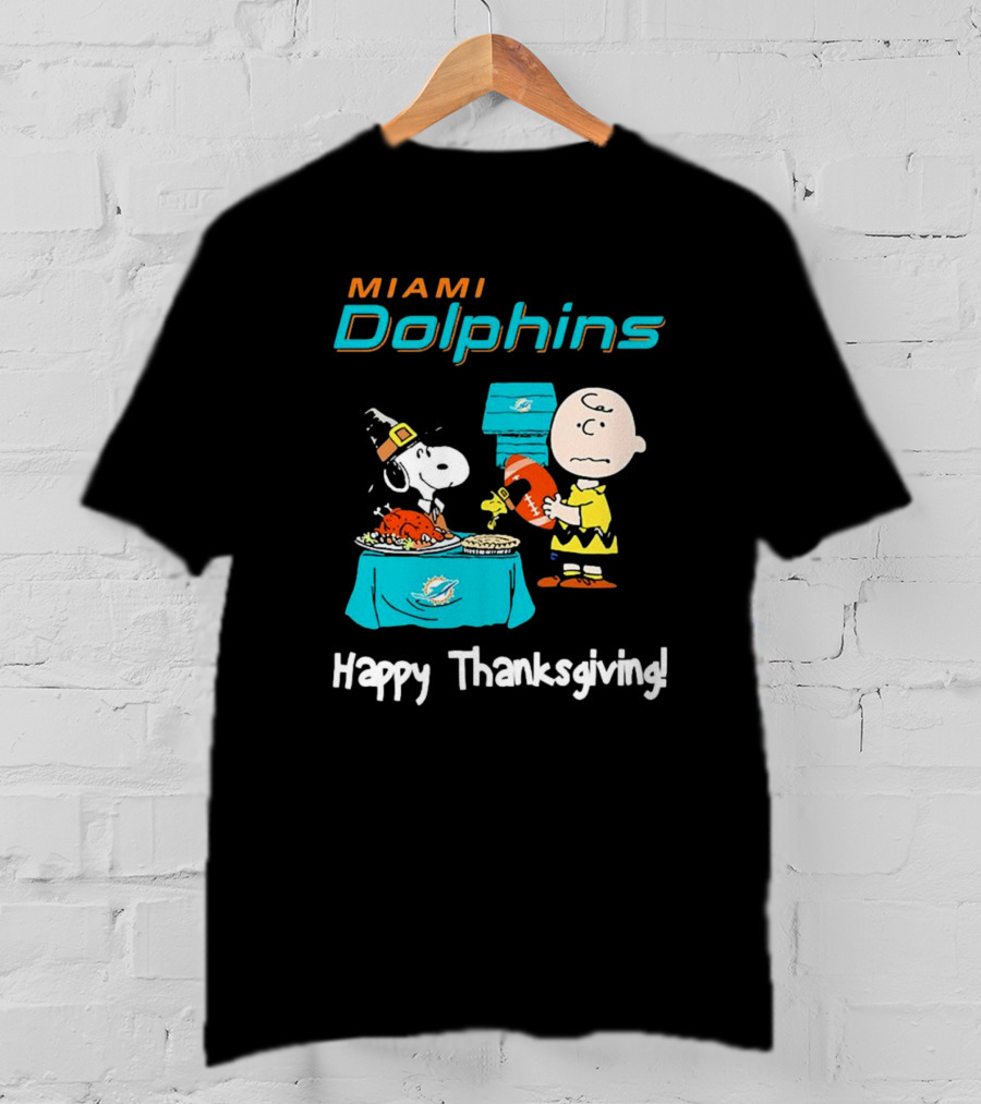 Miami Dolphins Peanuts NFL Football Happy Thanksgiving T-Shirt