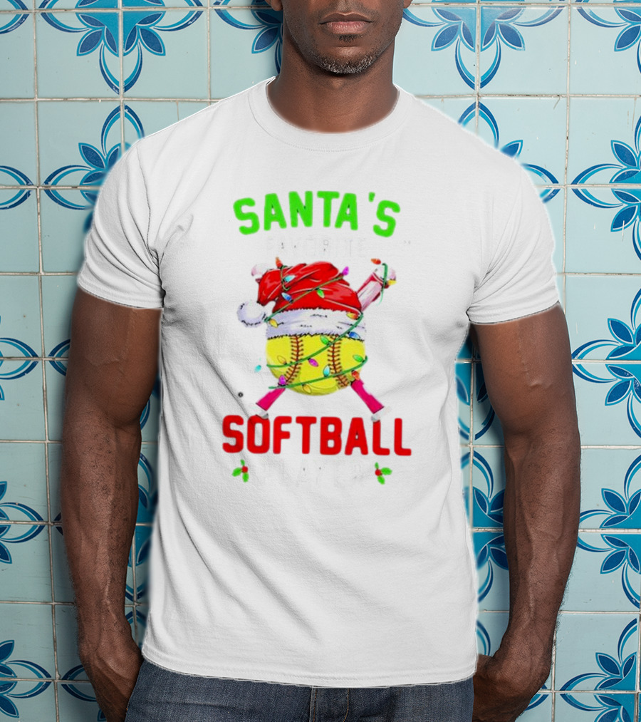 Santa's Favorite Softball Christmas Player T-Shirt