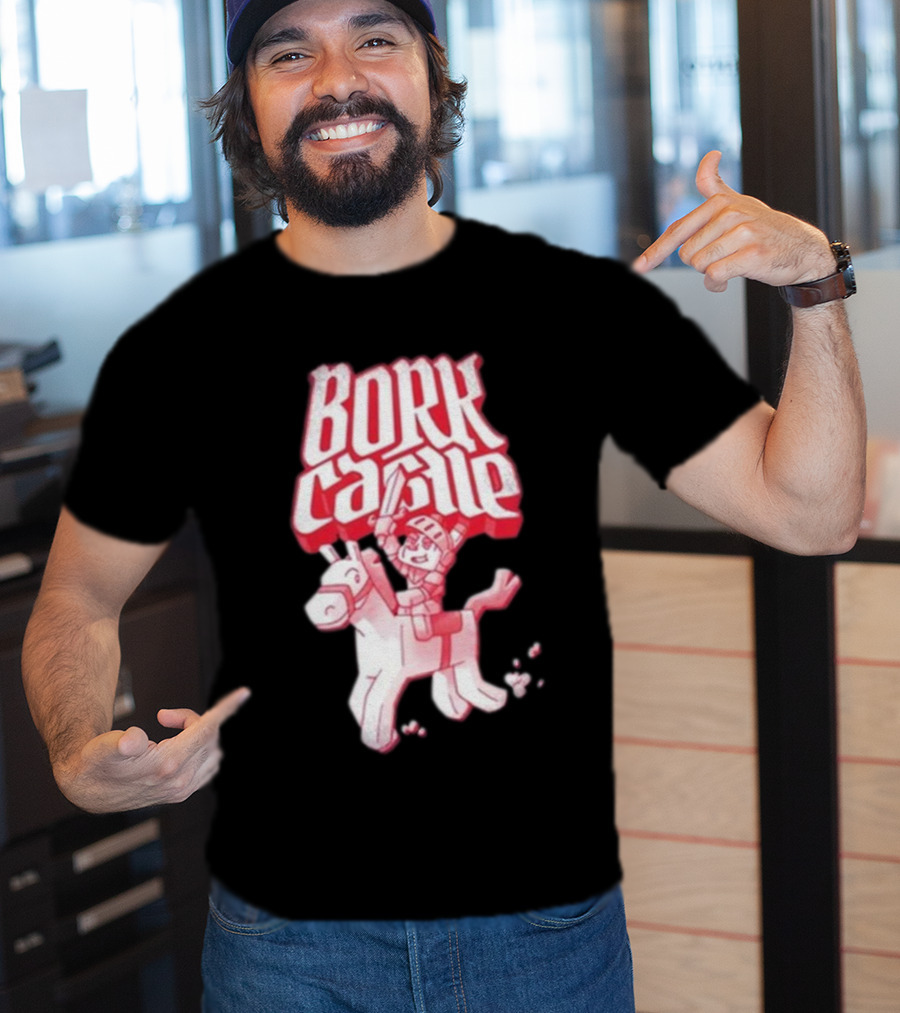 Bork Castle Cartoon Knight Riding Horse T-Shirt