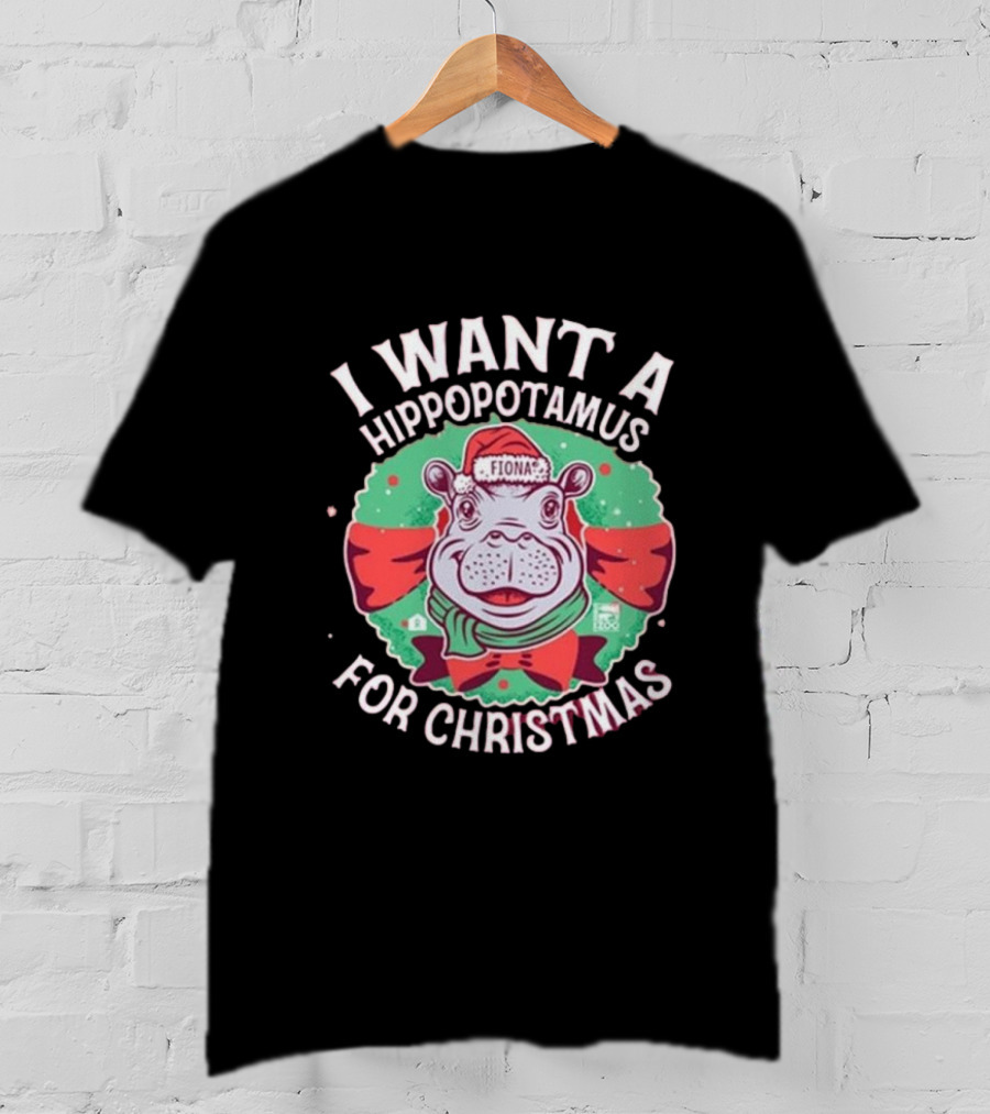 I Want A Hippopotamus For Christmas Fiona Cincinnati Red Bow T-Shirt