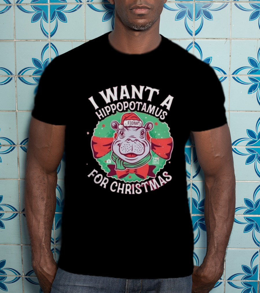 I Want A Hippopotamus For Christmas Fiona Cincinnati Red Bow T-Shirt