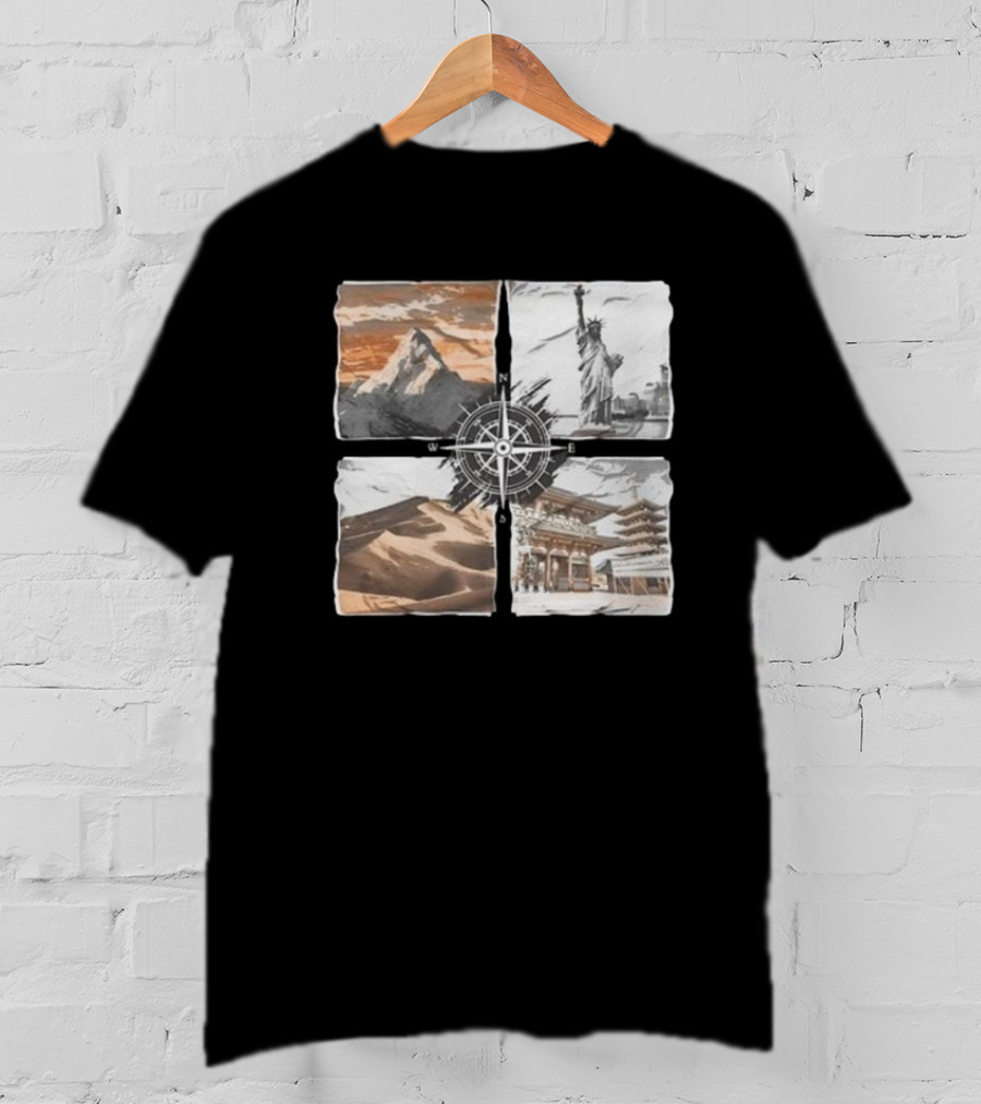 Dads Being Dudes Live Your Life Vintage Mountain Dunes Statue Of Liberty Pagoda Compass T-Shirt