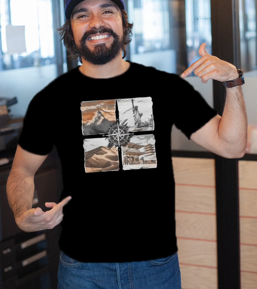 Dads Being Dudes Live Your Life Vintage Mountain Dunes Statue Of Liberty Pagoda Compass T-Shirt
