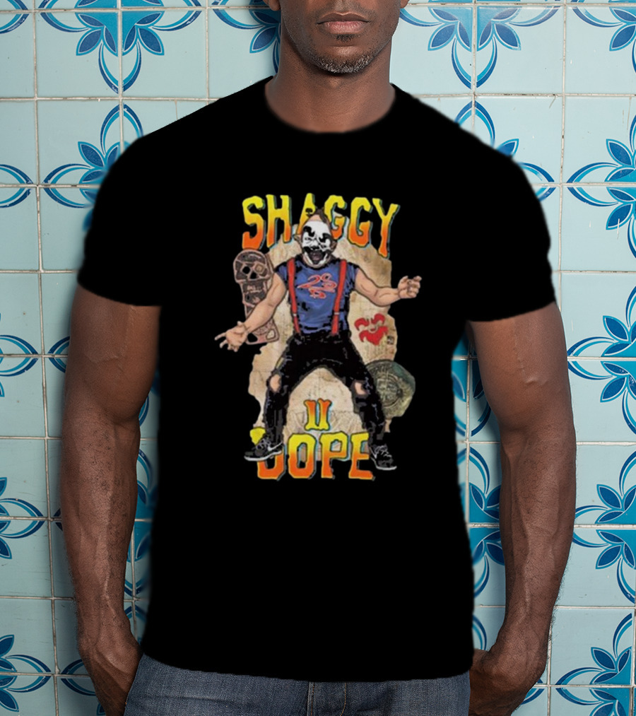 Shaggy 2 Dope Masked Character With Suspender Outfit And Ancient Symbols T-Shirt