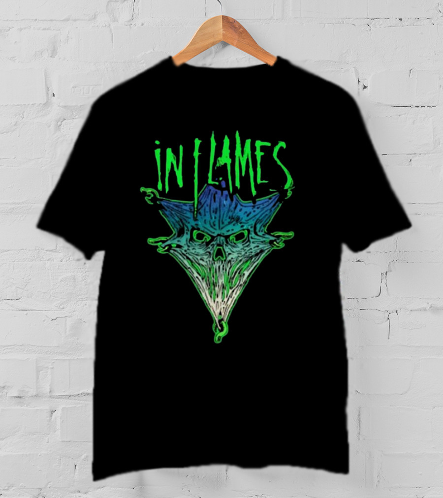 In Flames Pierced Jester Skull Face T-Shirt