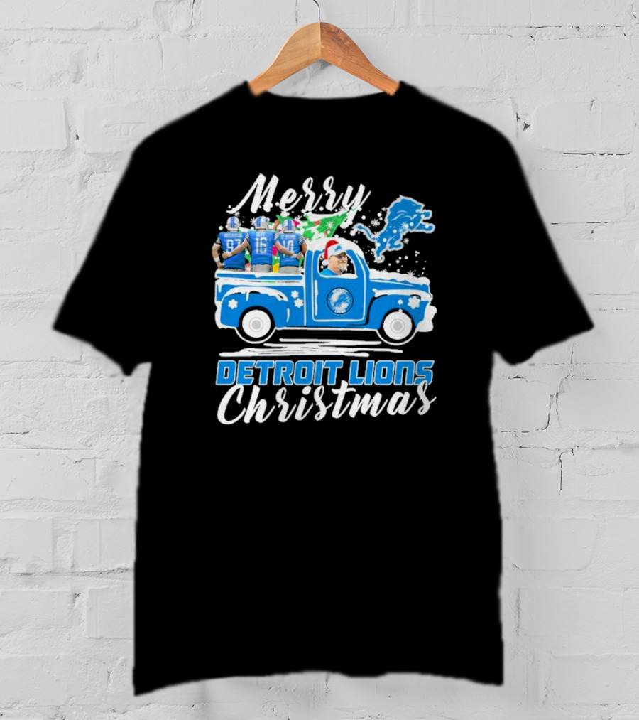 Merry Detroit Lions Christmas With David Montgomery Jared Goff Amon-Ra St. Brown T-Shirt