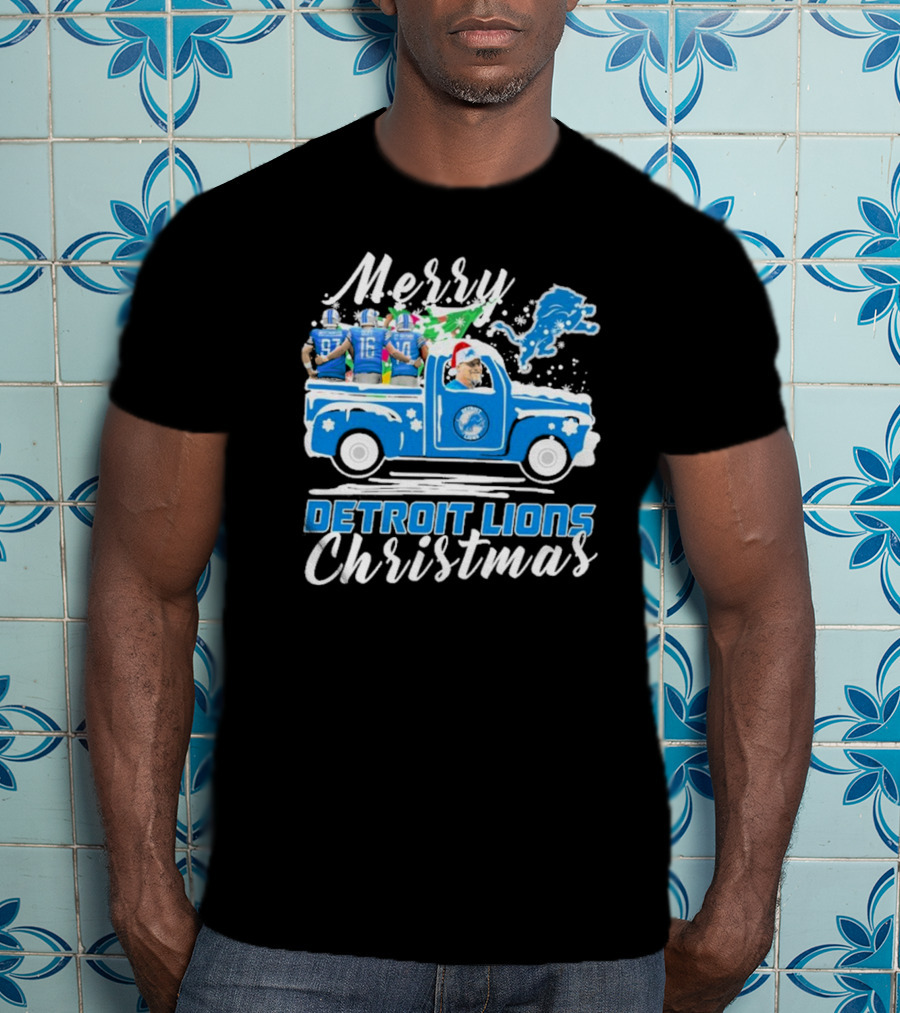 Merry Detroit Lions Christmas With David Montgomery Jared Goff Amon-Ra St. Brown T-Shirt