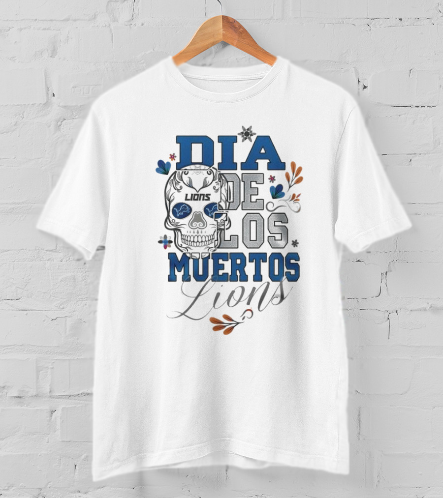 Detroit Lions Dia De Los Muertos Skull Lions T-Shirt