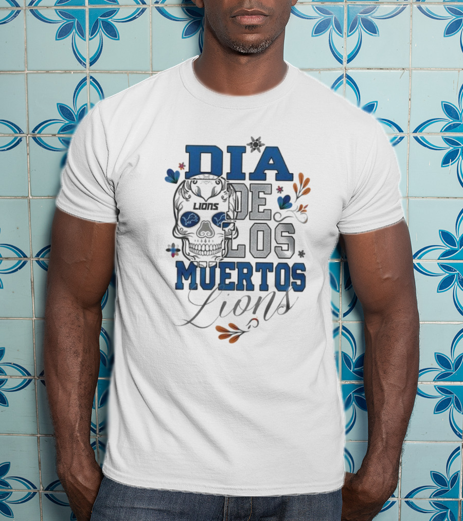 Detroit Lions Dia De Los Muertos Skull Lions T-Shirt