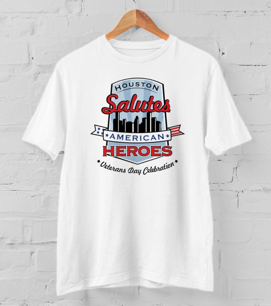 Houston Salutes American Heroes Veterans Day Celebration Skyline Banner T-Shirt