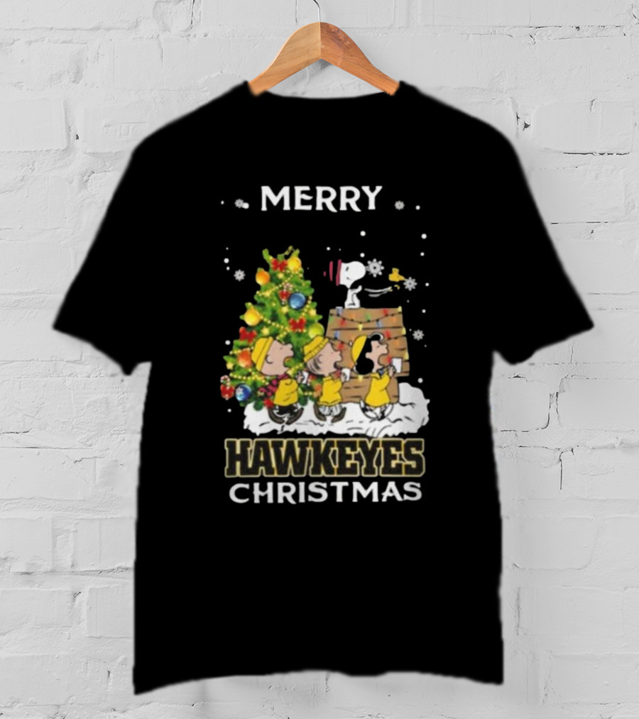 Merry Hawkeyes Christmas Snoopy And Friends Iowa T-Shirt