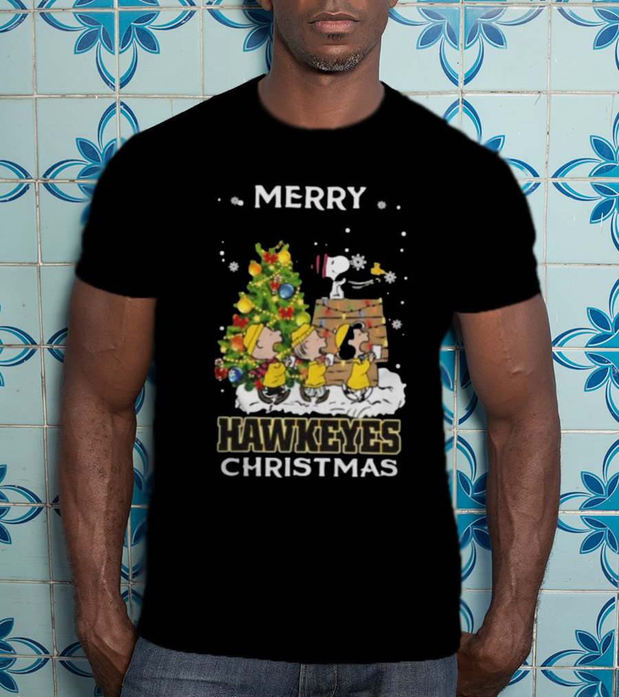 Merry Hawkeyes Christmas Snoopy And Friends Iowa T-Shirt