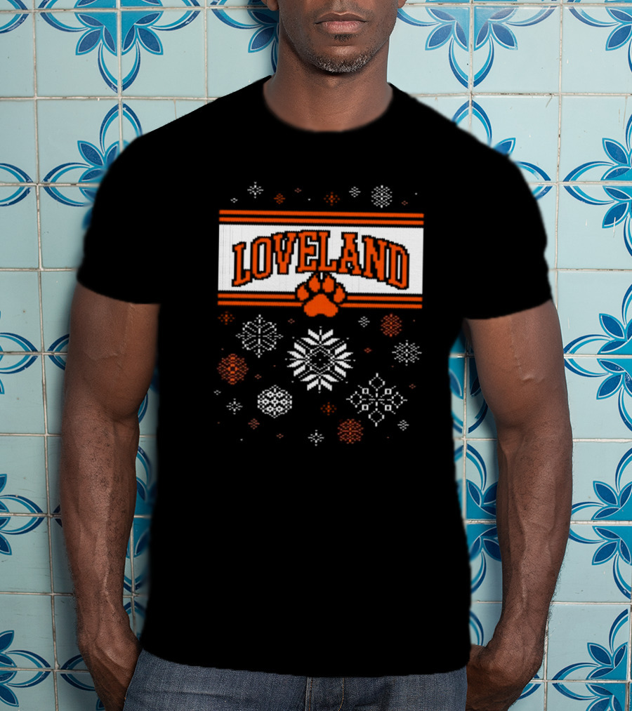 Loveland Paw Print Snowflakes Ugly Sweater Christmas T-Shirt