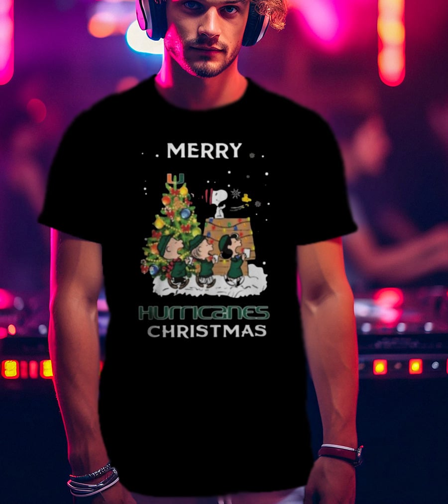 Miami Hurricanes Snoopy Friends Merry Christmas T-Shirt