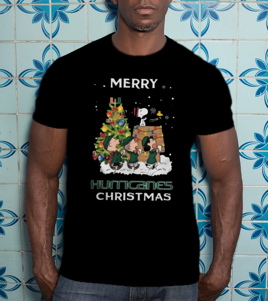 Miami Hurricanes Snoopy Friends Merry Christmas T-Shirt