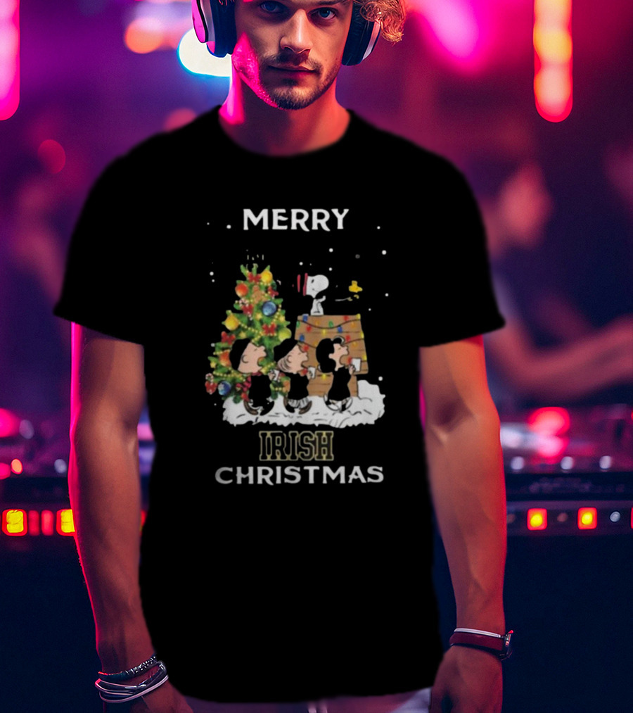 Merry Irish Christmas Notre Dame Fighting Irish X Snoopy And Friends T-Shirt