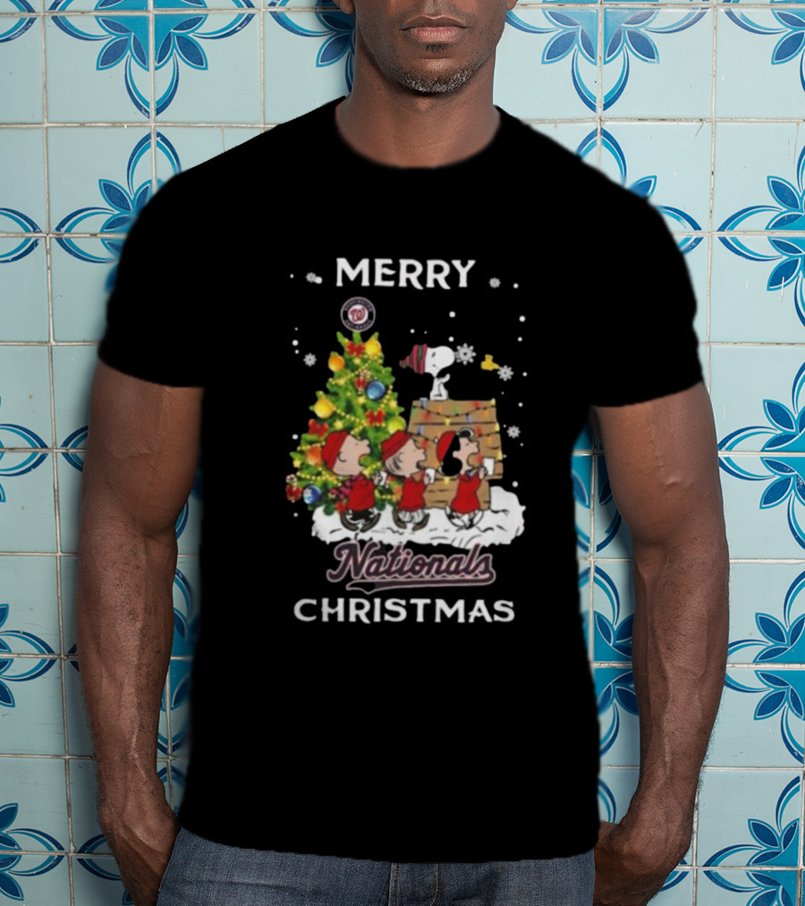 Merry Nationals Christmas Snoopy And Friends With Washington Nationals Logo T-Shirt
