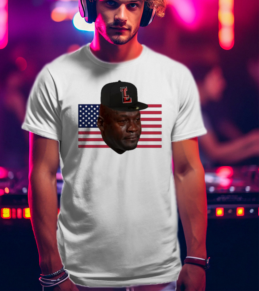 Michael Jordan Crying Meme USA Flag LL Cap T-Shirt