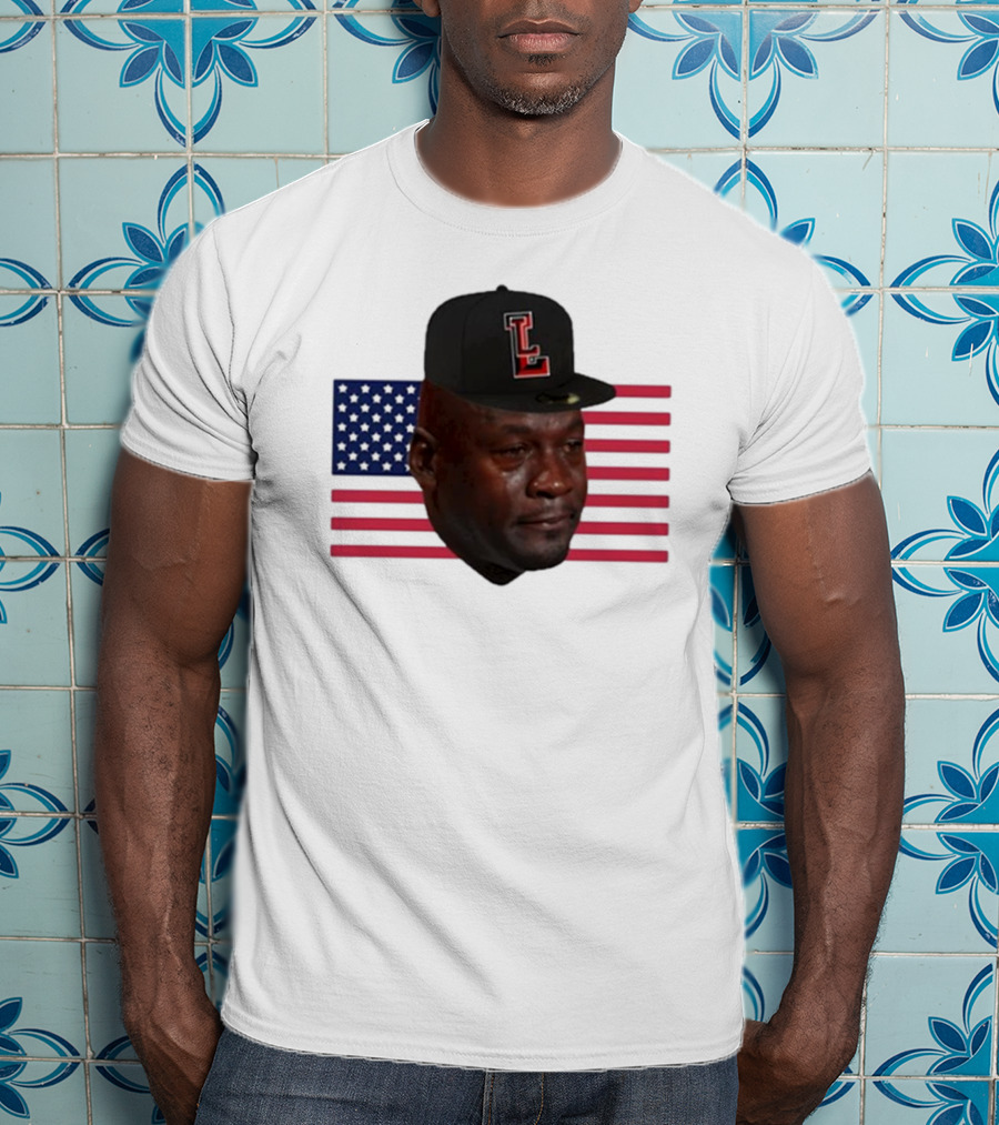 Michael Jordan Crying Meme USA Flag LL Cap T-Shirt