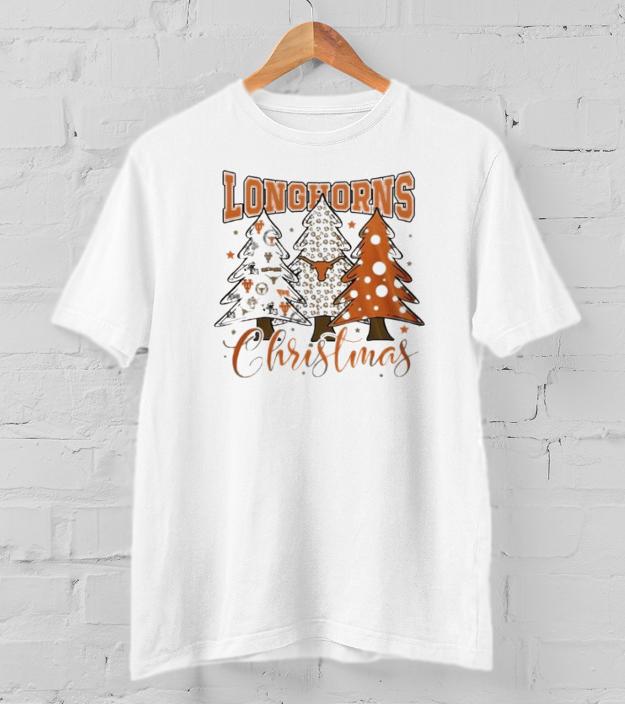 Longhorns Christmas Trees Merry Christmas And Happy New Year 2025 T-Shirt