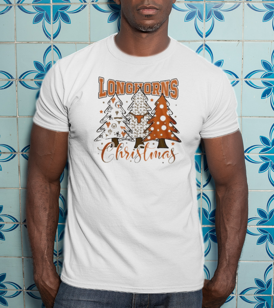 Longhorns Christmas Trees Merry Christmas And Happy New Year 2025 T-Shirt