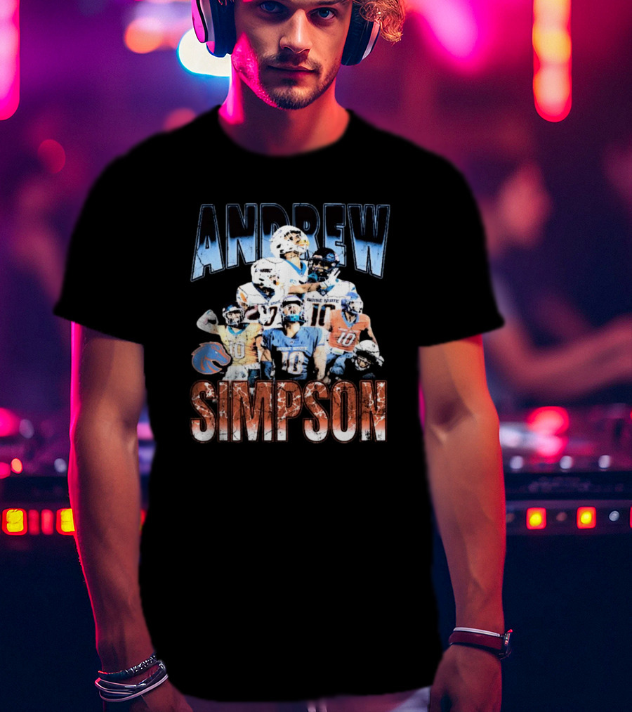 Andrew Simpson Boise State Broncos Football Throwback 90s Players T-Shirt