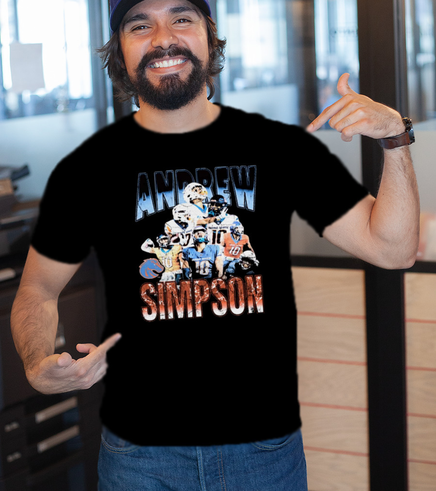 Andrew Simpson Boise State Broncos Football Throwback 90s Players T-Shirt