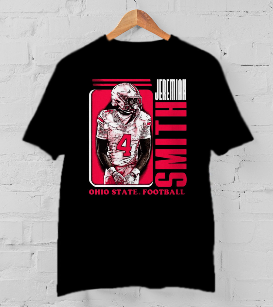 Jeremiah Smith Ohio State Football Number 4 Red Frame T-Shirt
