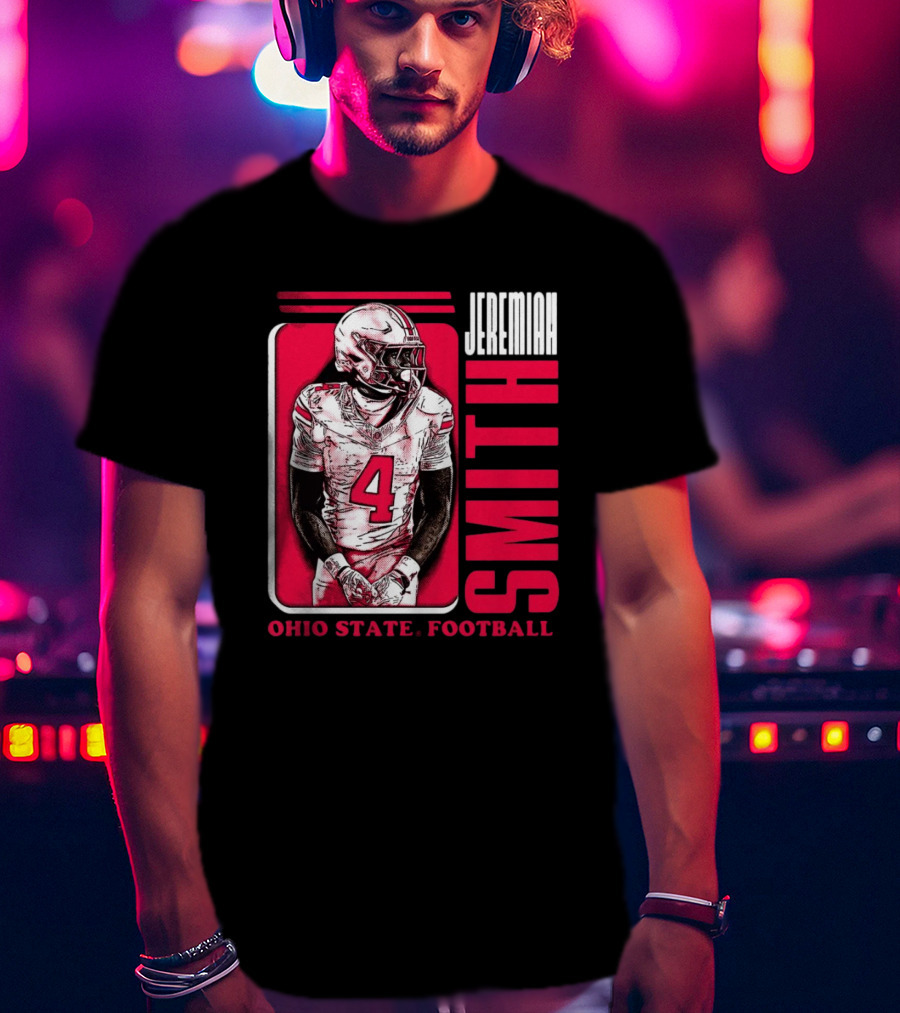 Jeremiah Smith Ohio State Football Number 4 Red Frame T-Shirt