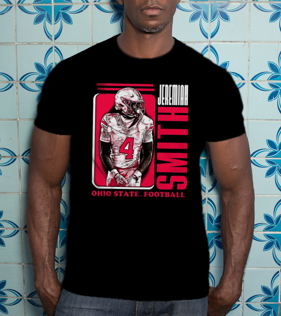 Jeremiah Smith Ohio State Football Number 4 Red Frame T-Shirt