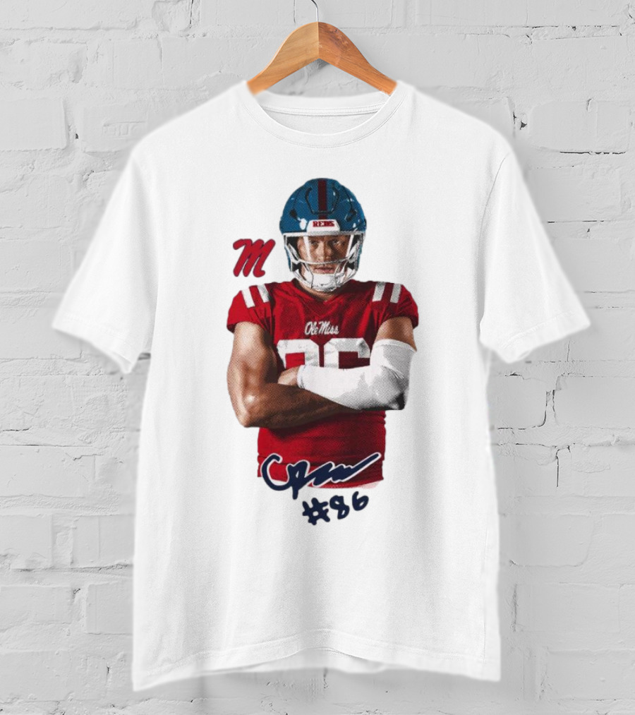 Caden Prieskorn Ole Miss Rebels #86 Signature Portrait M T-Shirt
