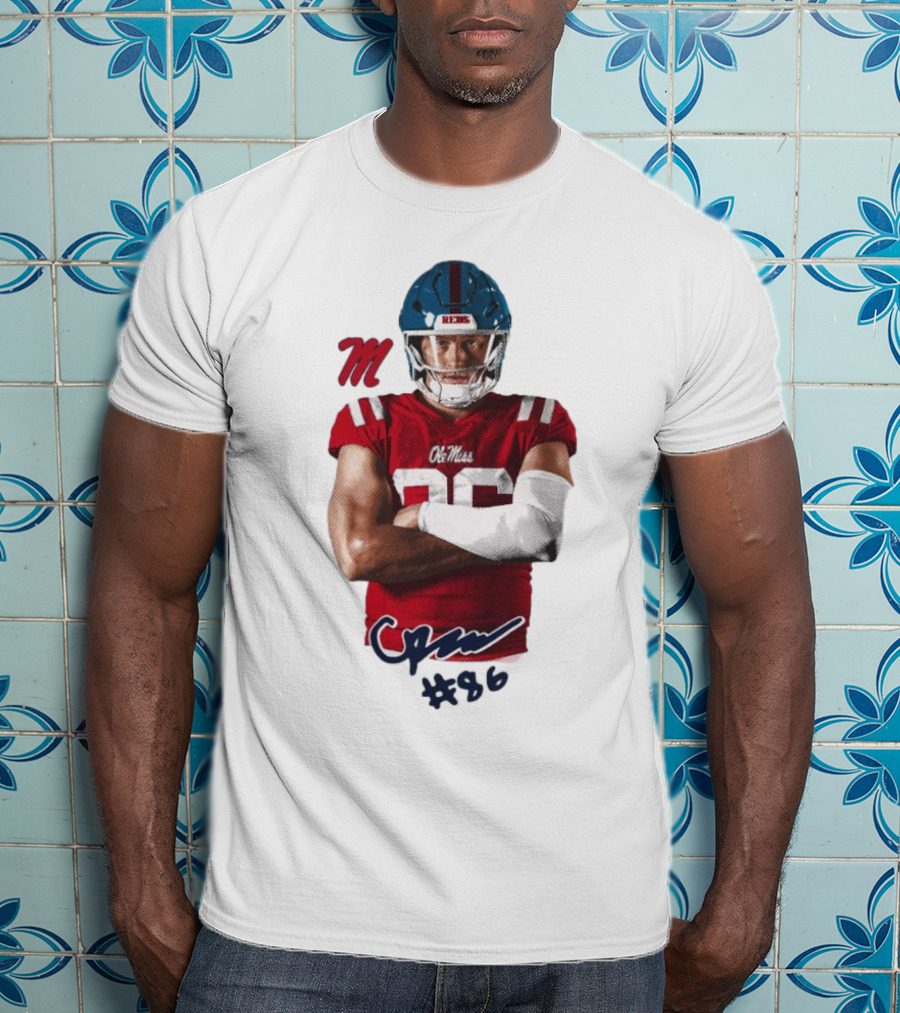 Caden Prieskorn Ole Miss Rebels #86 Signature Portrait M T-Shirt