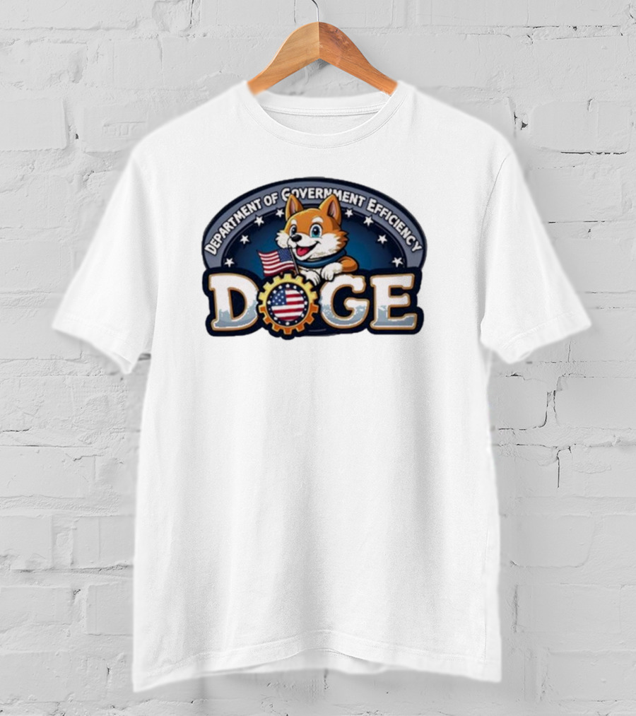 Doge Department Of Government Efficiency America Patriotic Dog With Flag T-Shirt