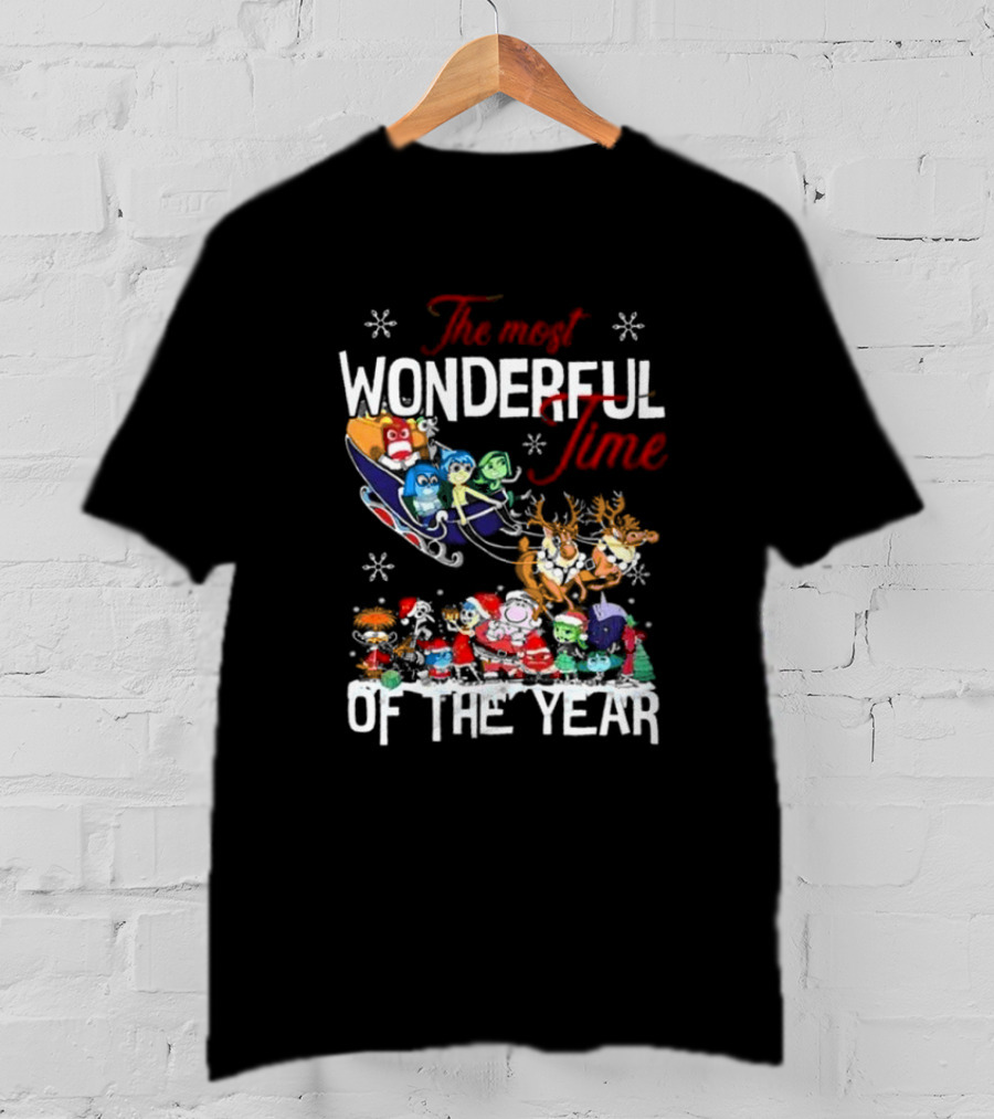 Inside Out The Most Wonderful Time Of The Year Christmas Characters Sleigh Reindeer T-Shirt