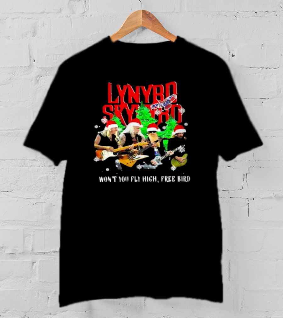 Lynyrd Skynyrd Won’t You Fly High Free Bird Christmas Holiday Band Santa Hats T-Shirt