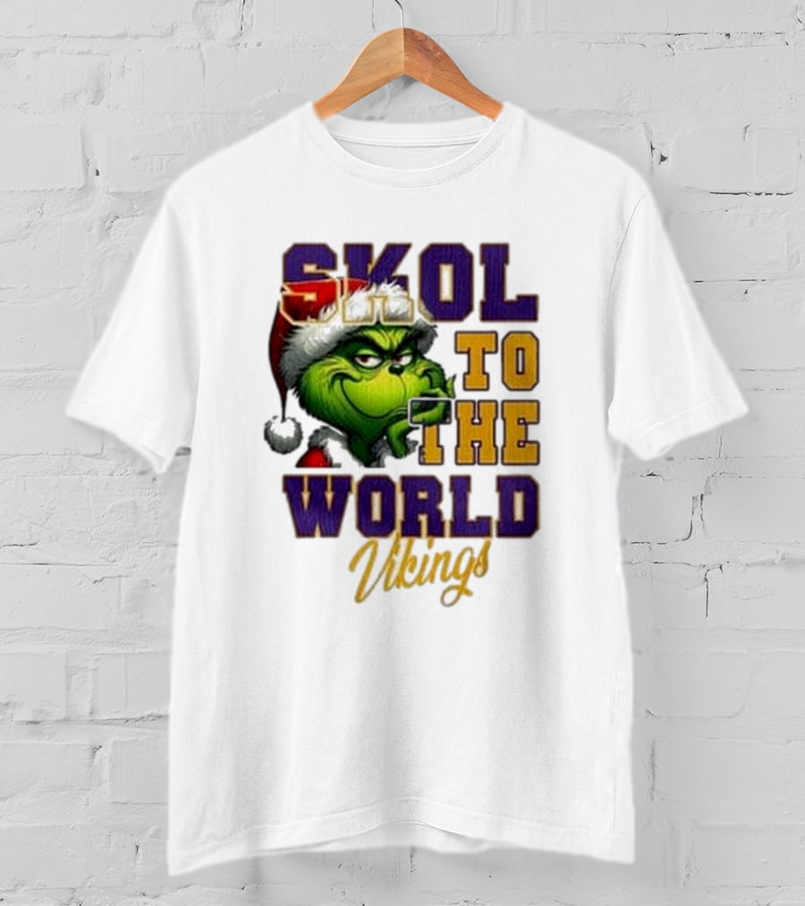 Minnesota Vikings Christmas The Grinch Skol To The World T-Shirt