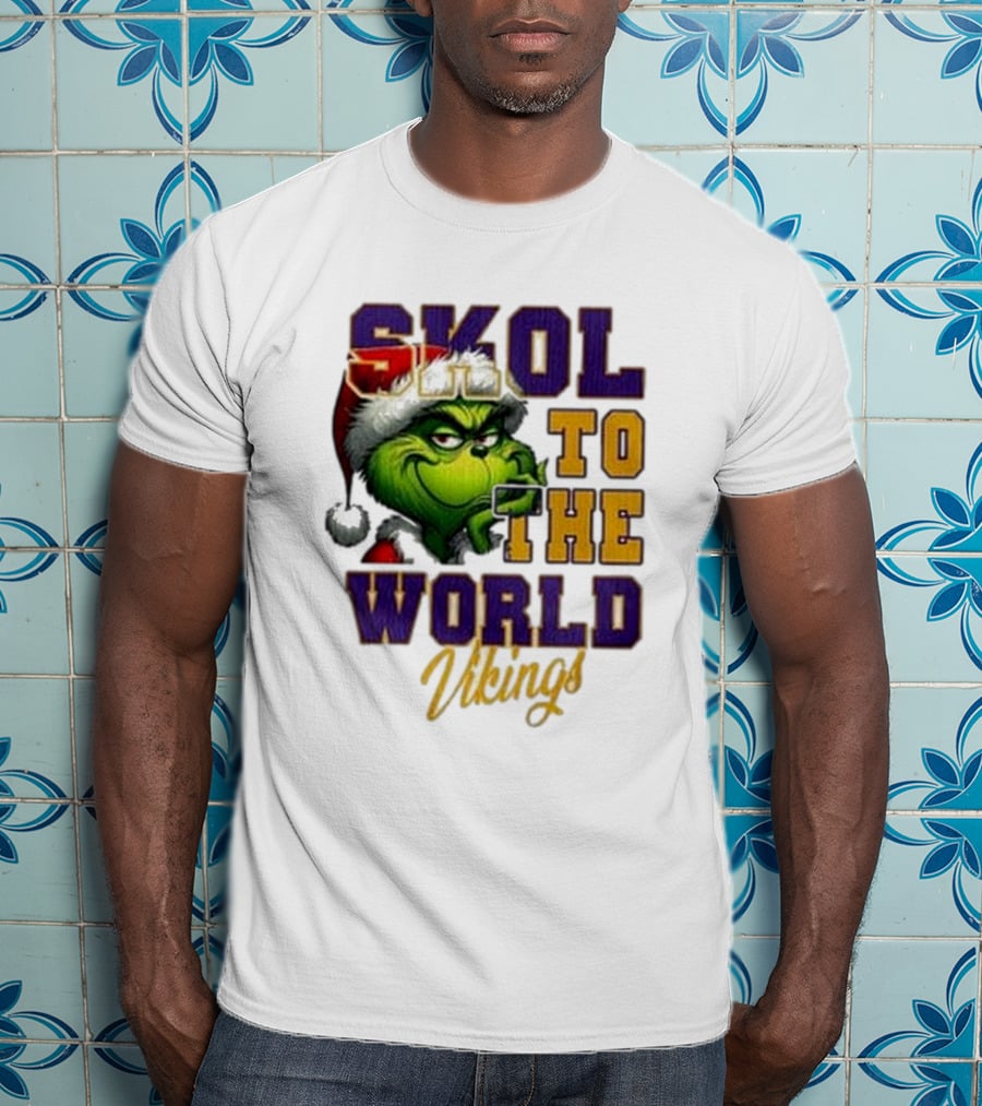Minnesota Vikings Christmas The Grinch Skol To The World T-Shirt