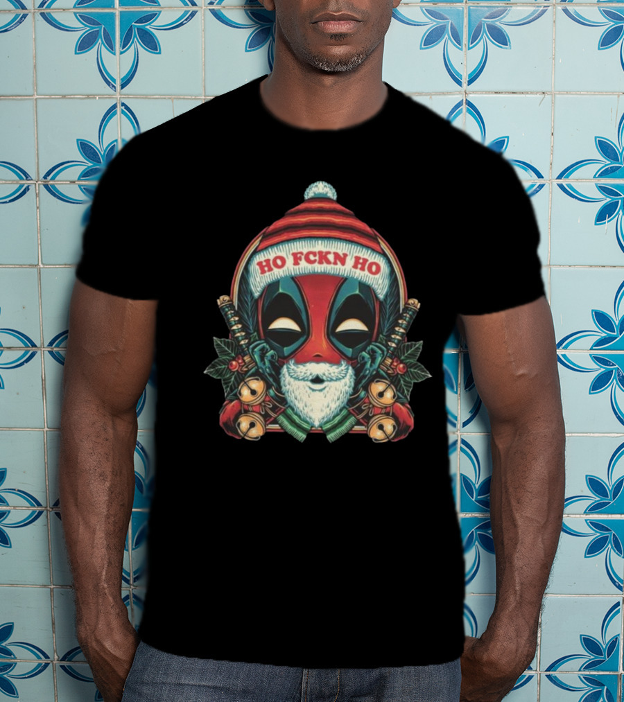 Deadpool Ho Fckn Ho Christmas Santa Mask T-Shirt