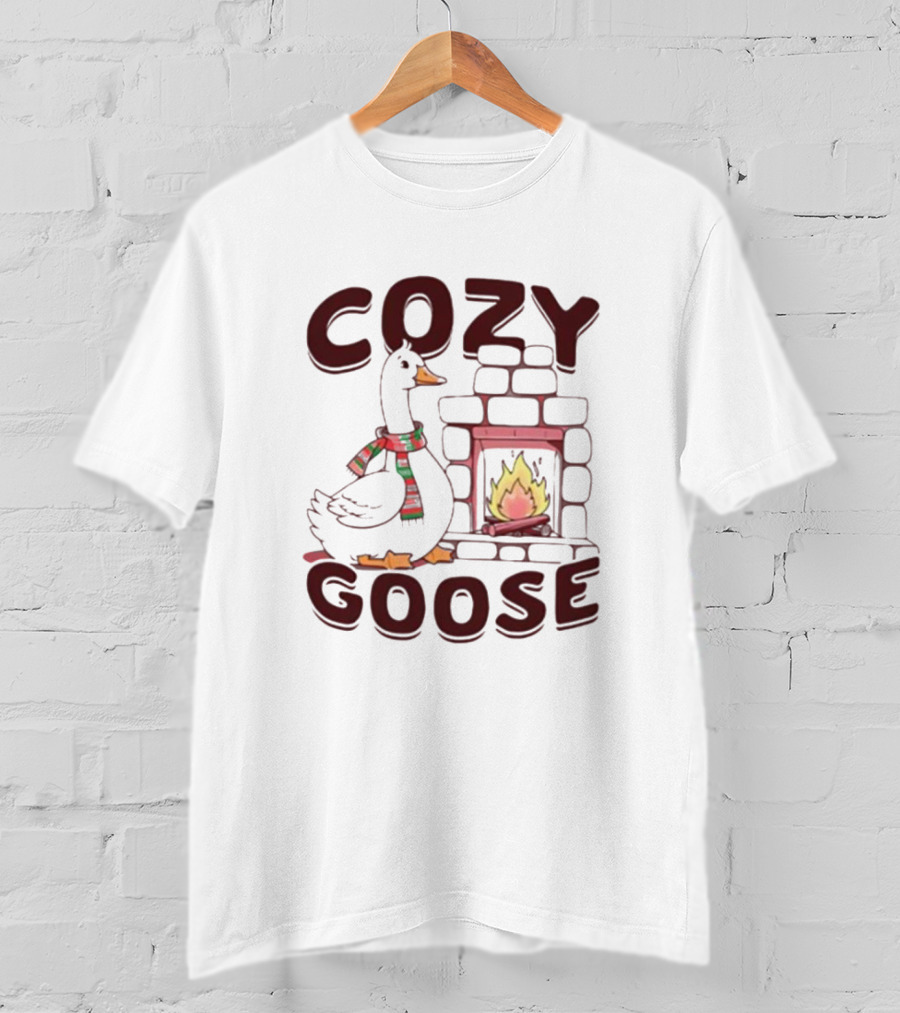 Cozy Goose Christmas Fireplace Scarf T-Shirt