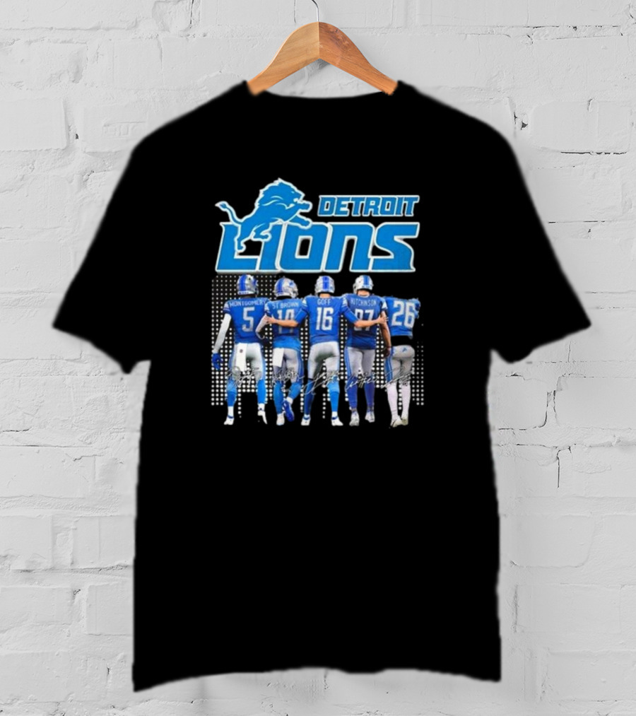 Detroit Lions Montgomery St. Brown Goff Hutchinson Gibbs Signatures T-Shirt