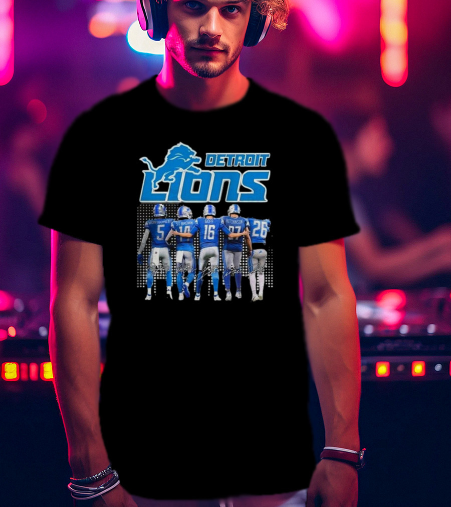 Detroit Lions Montgomery St. Brown Goff Hutchinson Gibbs Signatures T-Shirt