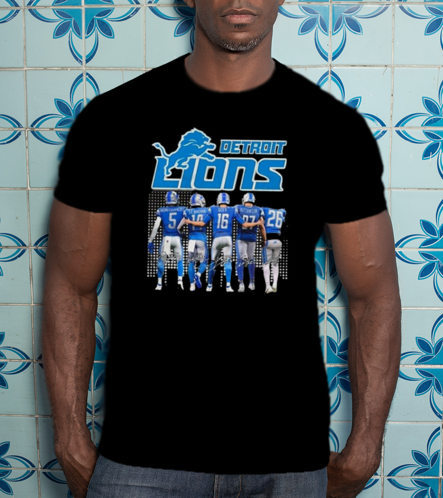 Detroit Lions Montgomery St. Brown Goff Hutchinson Gibbs Signatures T-Shirt
