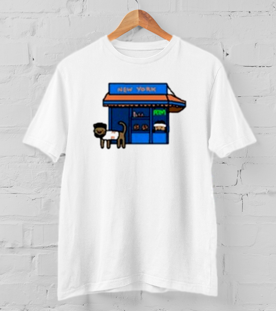 New York Bodega Kat With Blue Storefront And ATM T-Shirt