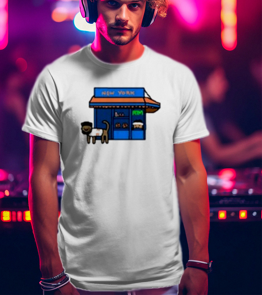 New York Bodega Kat With Blue Storefront And ATM T-Shirt