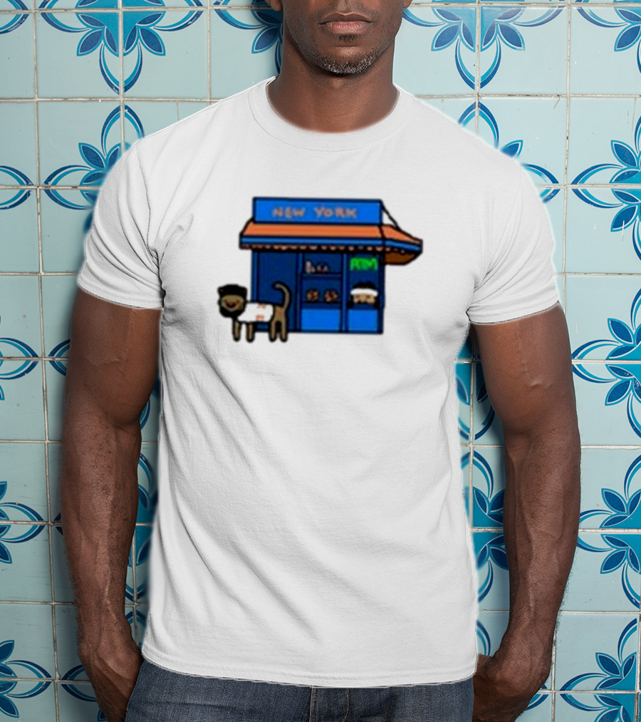 New York Bodega Kat With Blue Storefront And ATM T-Shirt